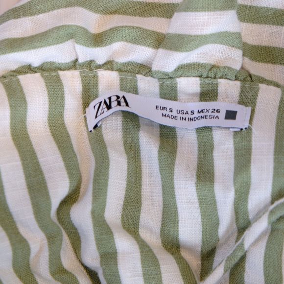 ZARA Midi Dress Linen Blend Striped Green Ruffles Tiered Sz S - Picture 8 of 13